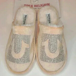 True Rwligion Women’s Rhinestone Horseshoe Logo Slippers Size Small 5/6